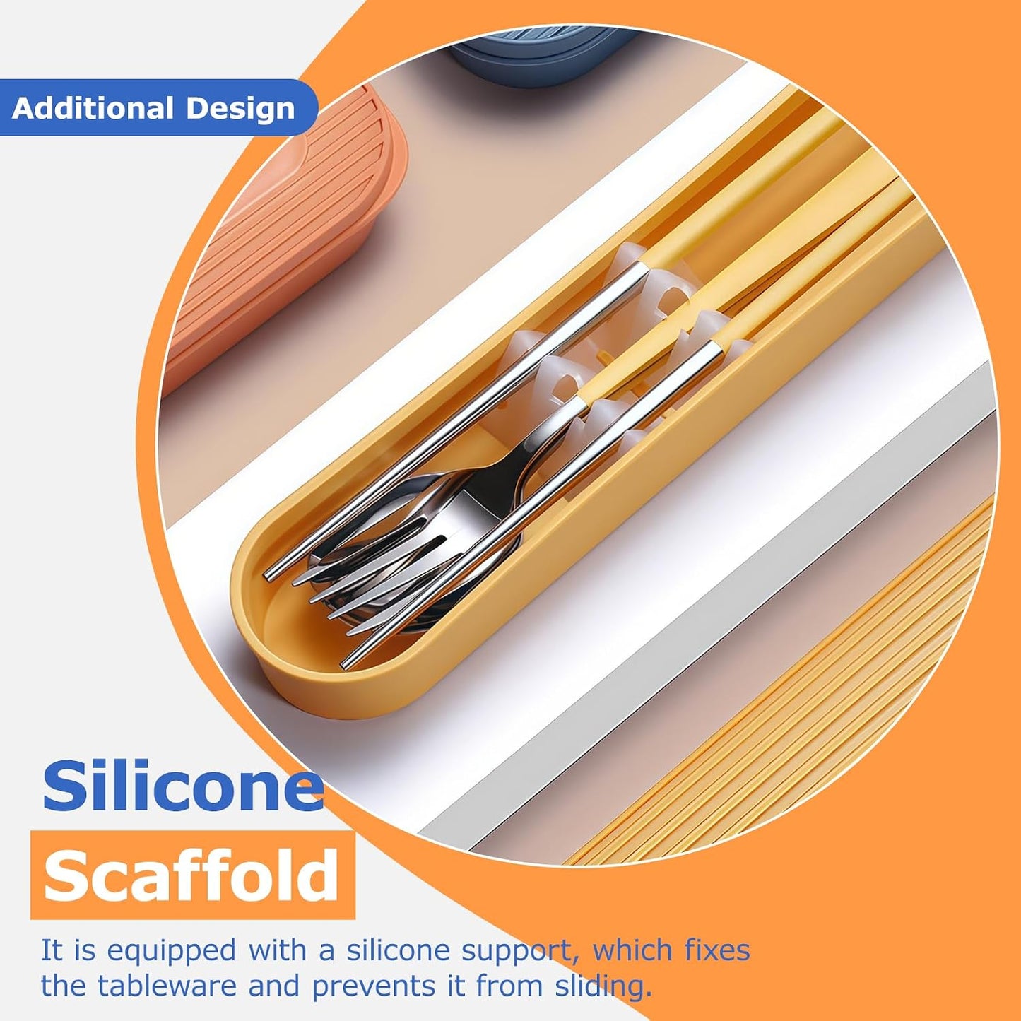 3-Piece Reusable Cutlery Set with Case - Stainless Steel, Heart-Shaped, Includes Chopsticks, Knife, Fork, Spoon, Travel & Camping (ORANGE)