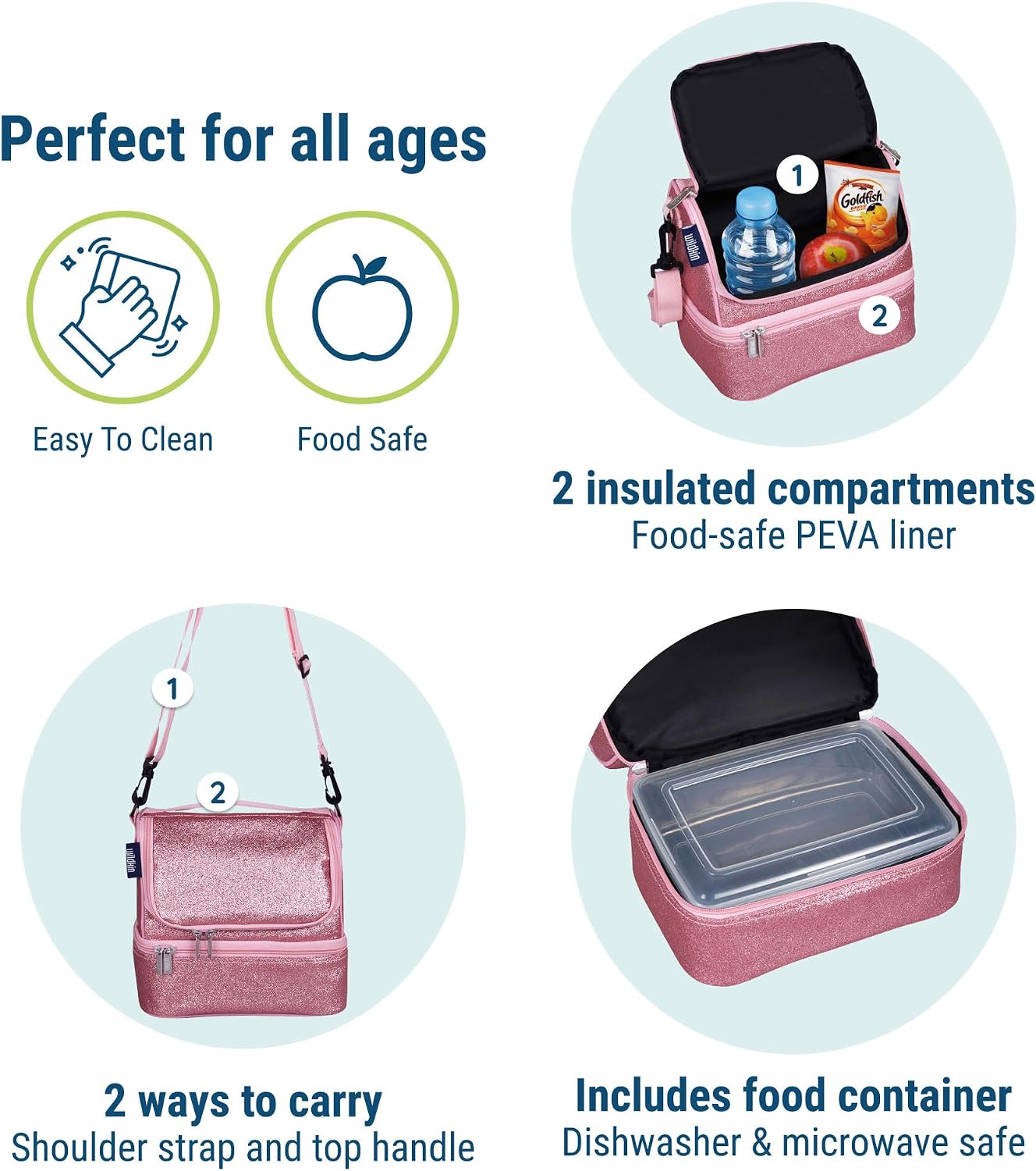 Wildkin Kids Two Compartment Insulated Lunch Bag – Keeps Food Hot or Cold, Easy-Clean Lining, Leak-Resistant & BPA-Free – Boys & Girls, Ideal for School, Travel & Daycare – Jurassic Dinosaurs
