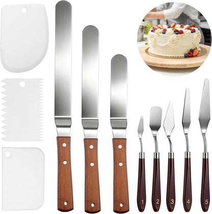 11 Pcs Angled Cake Icing Spatula Set, with Dough Scraper, Offset Spatula