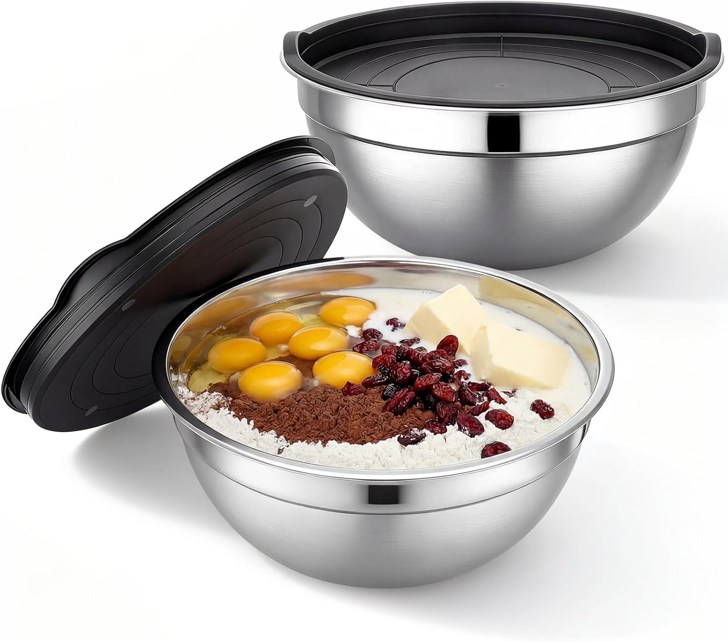 Beasea Stainless Steel Mixing Bowls with Lids, 2 Pack 2.5 QT Stackable Nesting Metal Mixing Bowls with Airtight Lids Set, for Baking, Prepping, Serving, Cooking, Kitchen Food Storage