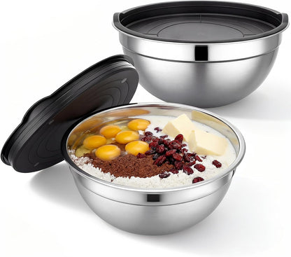Beasea Stainless Steel Mixing Bowls with Lids, 2 Pack 2.5 QT Stackable Nesting Metal Mixing Bowls with Airtight Lids Set, for Baking, Prepping, Serving, Cooking, Kitchen Food Storage