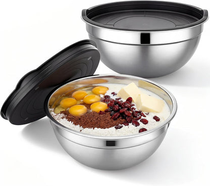 Beasea Stainless Steel Mixing Bowls, 5 Pack 1.5 QT Stackable Nesting Mixing Bowls with Airtight Lids, Metal Bowl with Lid for Baking, Meal Prepping, Salad, Serving, Food Storing
