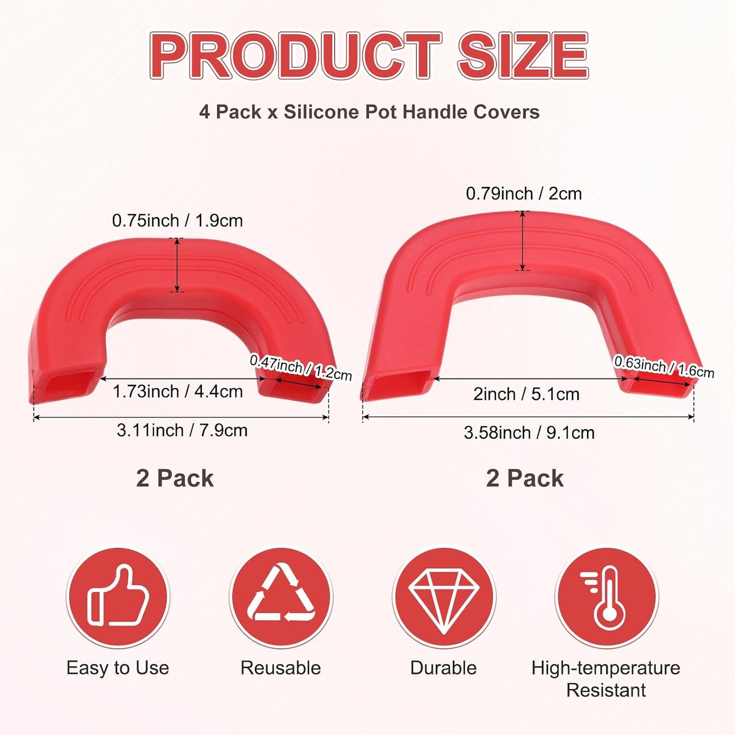 M METERXITY 4-Pack Silicone Pot Handle Covers, Heat Resistant Non-Slip Pot Holder Handle Sleeve for Skillet/Wok Cooking [9.1cm 7.9cm, Black]