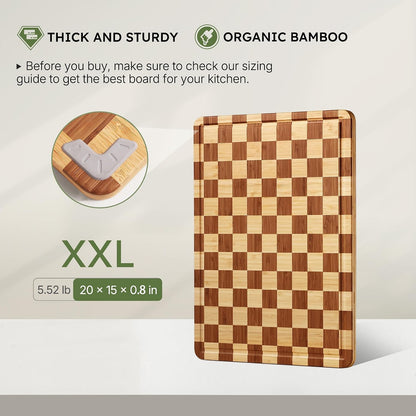 3 Pack Bamboo Cutting Board Set Checkered Wooden Cutting Board for Kitchen Non Toxic Charcuterie Board Serving Non Slip End Grain Wood Chopping Board for Meat Fruit Cheese Kitchen Housewarming Gift
