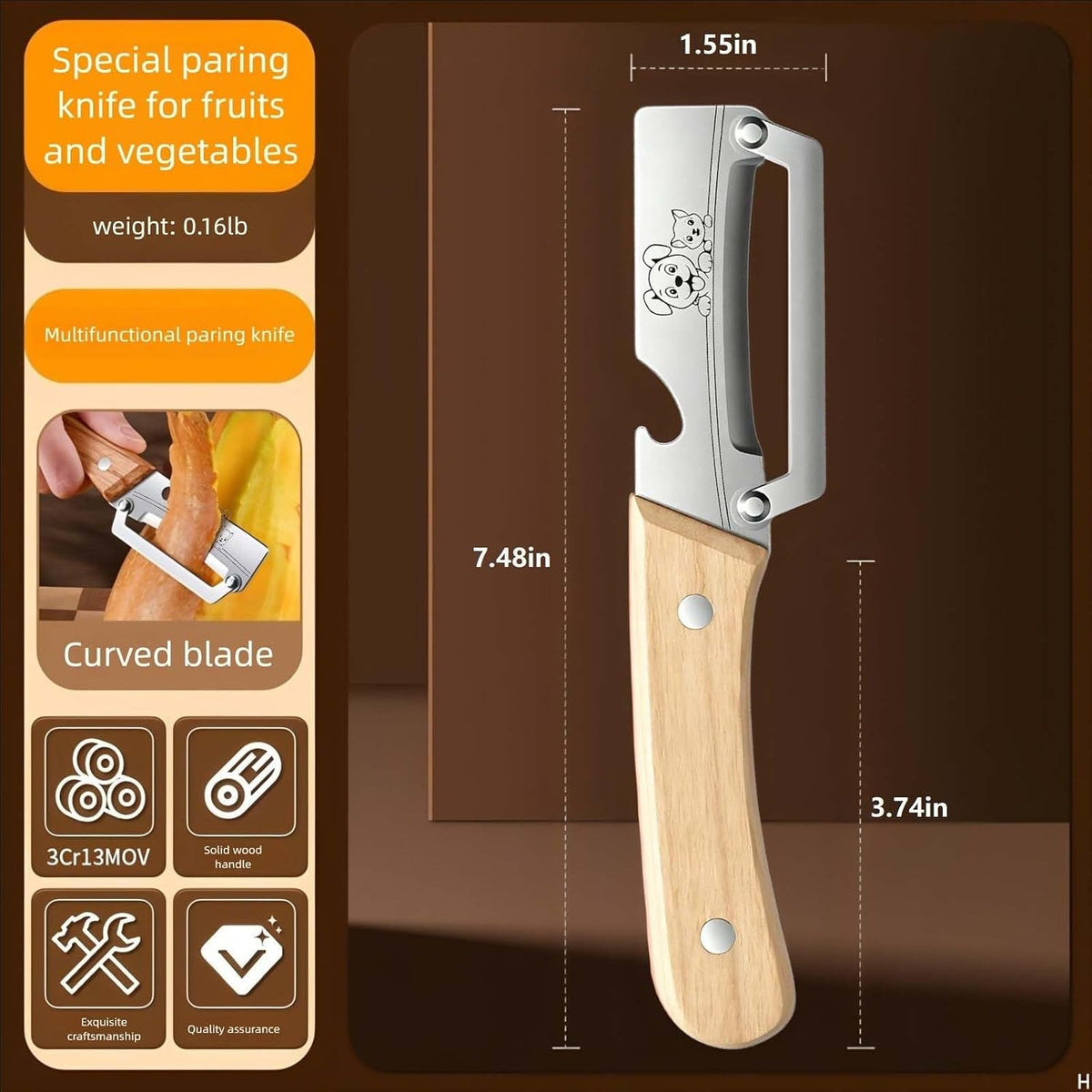 Vegetable Peeler Wooden Handle Sharp Steel Blade with Bottle Opener