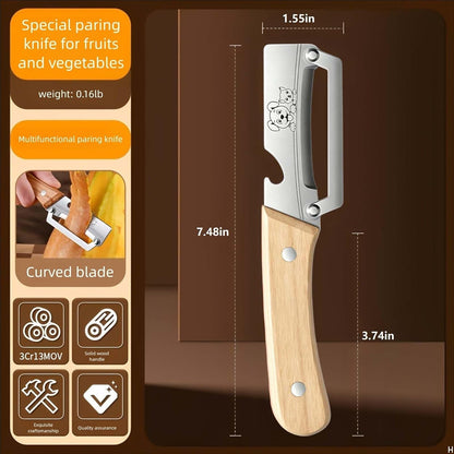 Vegetable Peeler Wooden Handle Sharp Steel Blade with Bottle Opener