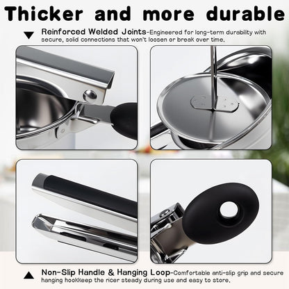 15oz Stainless Steel Potato Ricer - Heavy Duty Mashed Potato Ricer with Silicone Grip, Dishwasher Safe Professional Kitchen Tool for Perfect Mashed Potatoes & Purees