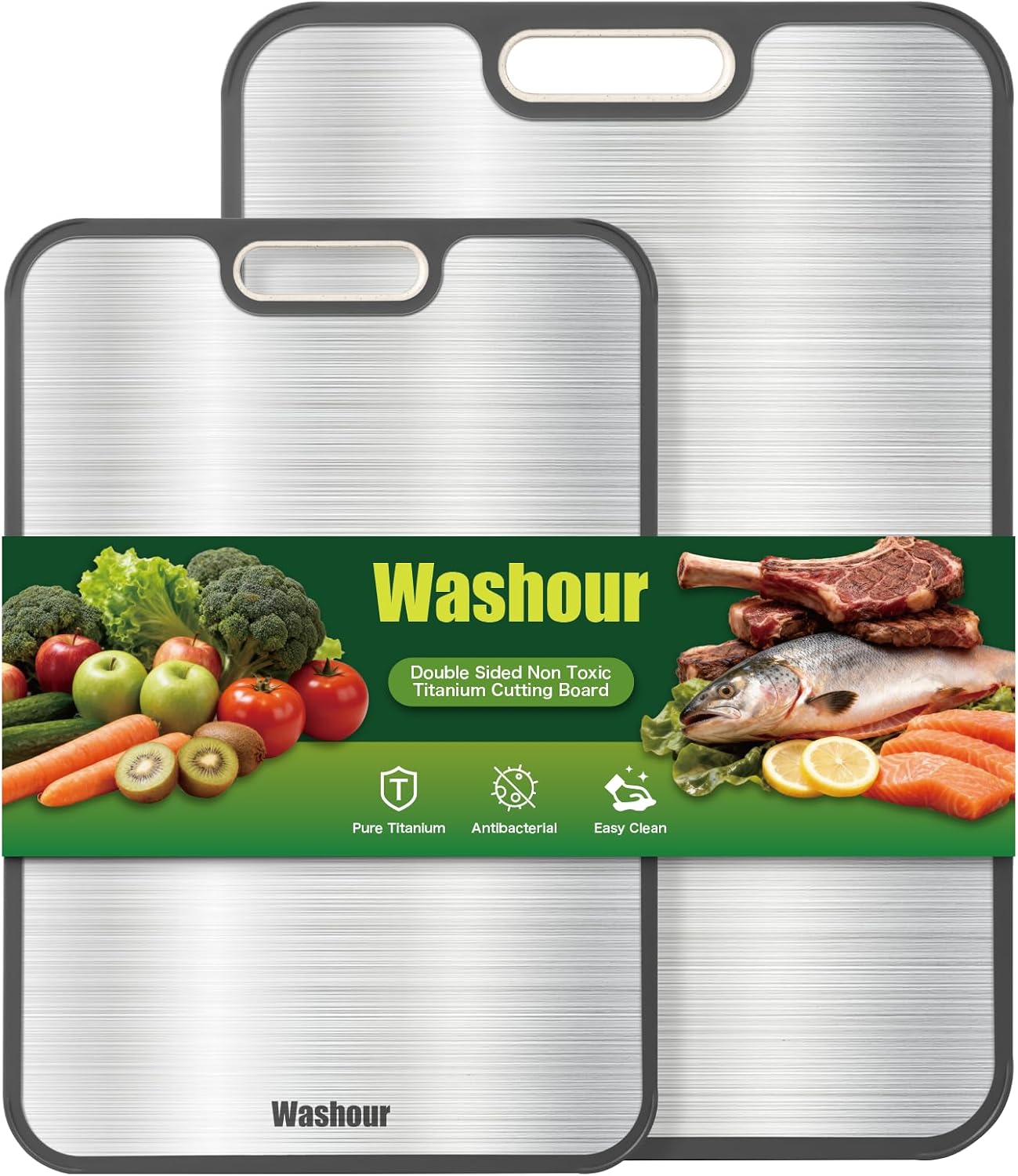 Titanium Cutting Boards for Kitchen, Non Toxic 2-in-1 Cutting Board Double Sided, Food Grade Chopping Boards for Fresh Meat Vegetable, Easy to Clean Large Size 16”×11”