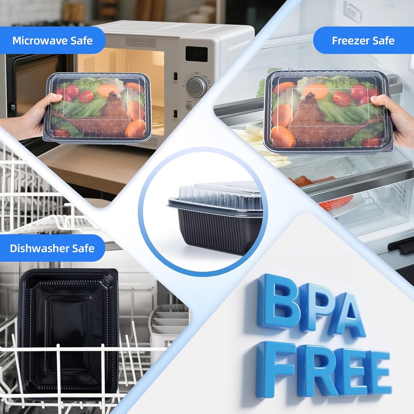 YANGRUI Meal Prep Container with Lid 40 Pack 34 oz - Reusable 4 Compartment Quad Seal Leak Defense Food Containers | BPA Free Flexible PP Plastic | Shrink Wrap Microwave & Dishwasher Safe Takeout Box