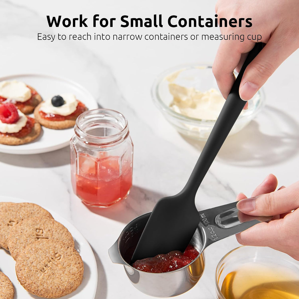 U-Taste Small Mini Silicone Spatula, 9in Rubber Jar Bowl Scraper, Black