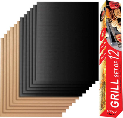 Grill Mat Set of 6-100% Non-Stick Reusable Mats for Gas, Charcoal or Electric Grills - Easy to Clean - 15.75 x 13-Inch, Black
