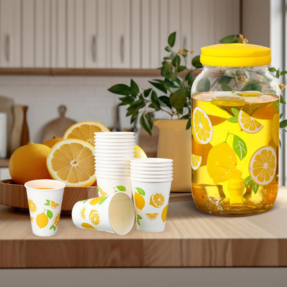 Umigy Tree Clear Plastic Drink Dispenser with 20 Pcs 12 oz Tropical Paper Cups 1 Gallon Kitchen Fridge Beverage Dispenser Plastic Water Dispenser with Spigot for Juice Tea Beer(Orange)