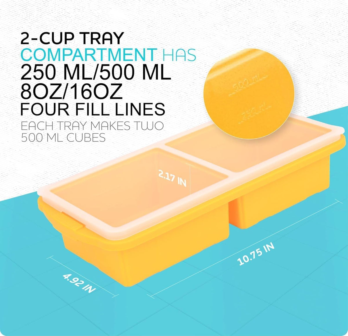 Silicone Freezer Tray With Lid-Soup Freezer Container molds-Large Ice Cube Tray Set Makes 1-Cup & 2-Cup portions cubes Perfect for preparing meals in different portion sizes Oven & Dishwasher -Safe