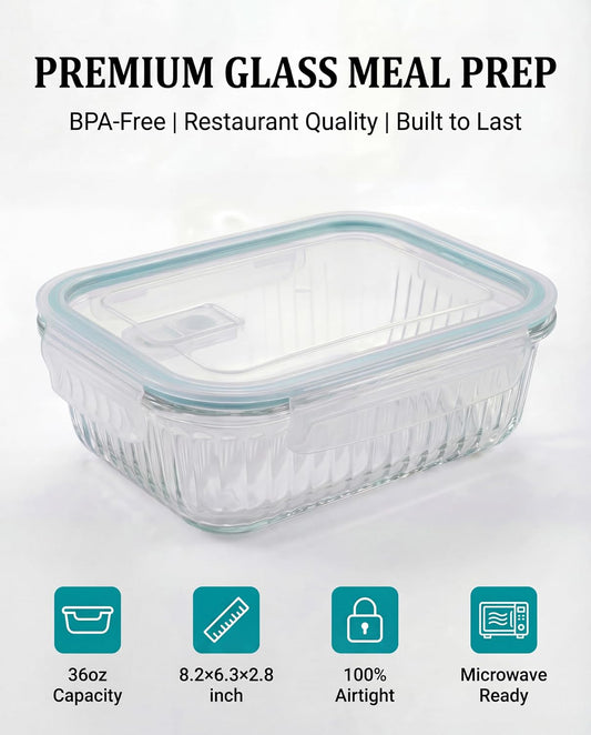 5-Packs, 36 Oz Glass Meal Prep Containers with Snap Locking Lids Glass Food Containers,Airtight Lunch Container,Microwave, Oven, Freezer and Dishwasher