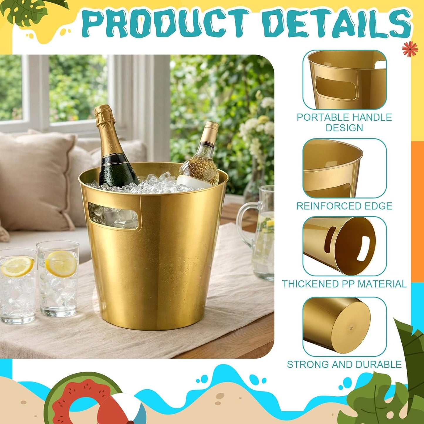 meekoo 32 Pack White Ice Buckets for Parties, 3l Plastic Beverage Bucket with Handle, Large Drink Tub Cooler for Champagne, Wine, Beer, and Soda, Beverage Tubs for Wedding, Bar, Table Display