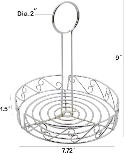 FixtureDisplays® Condiment Caddy Table Stove top Ketchup, Salt Peper Mustard Bottle Organizer, Scroll Design Chrome Finish 19690