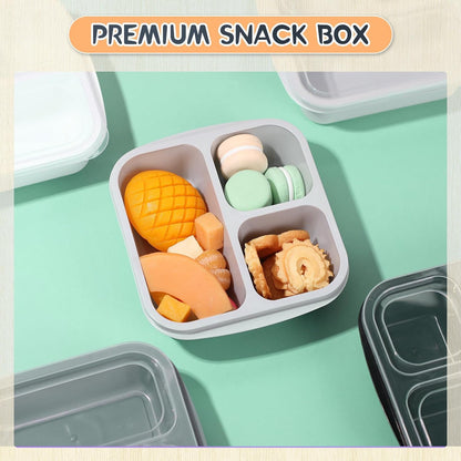 Honeydak 5 Pack Snack Containers 3 Compartment Bento Snack Boxes Divided Meal Prep Containers with Lids Reusable Adults Lunch Food Storage Box for School Work Travel(Elderberry)