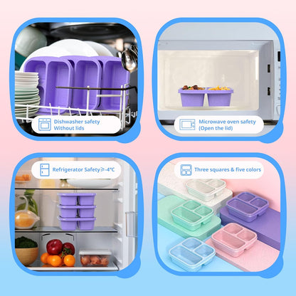 Snack Boxes (3 Pack) - Stackable Bento Boxes with 3 Compartments, Meal Prep Containers Reusable, Lightweight Lunch Containers for Kids and Adults, BPA Free (Blue)