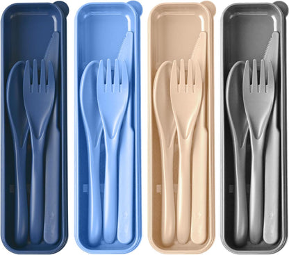 Travel Utensils with Case, 2 Sets Reusable Utensils Set with Case, Wheat Straw Utensils for Lunch Box Accessories, Camping Utensil Set for School Work Lunch or Daily Use（Black）