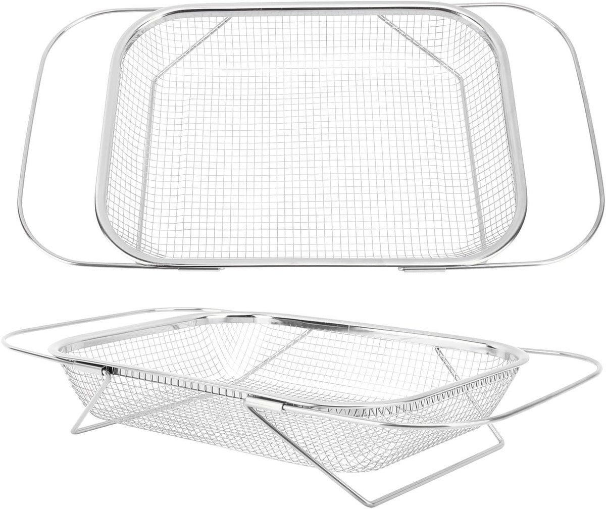 Over The Sink Colander, Stainless Steel Expandable Baskets with Handles Rectangle Kitchen Fine Mesh Strainer Basket for Strain Drain Rinse Fruits Vegetables (Gold)