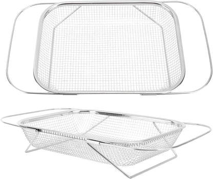 Over The Sink Colander, Stainless Steel Expandable Baskets with Handles Rectangle Kitchen Fine Mesh Strainer Basket for Strain Drain Rinse Fruits Vegetables (Gold)
