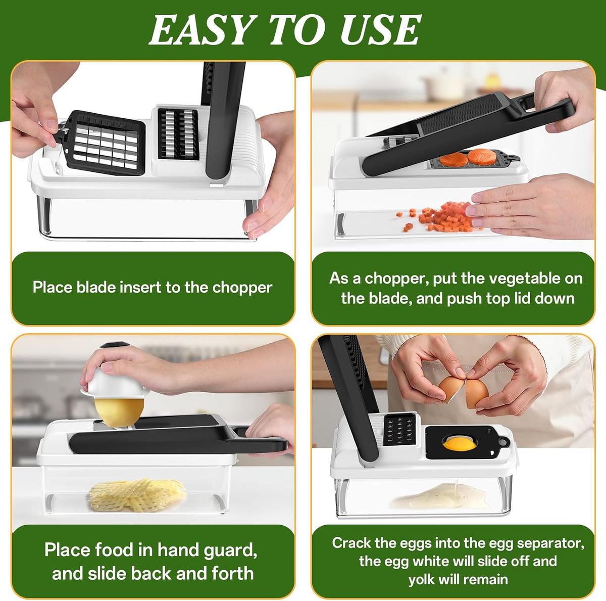 HomeHacks Veggie Chopper Vegetable Cutter, 12 in 1 Kitchen Gadget, Green
