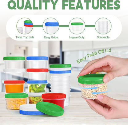 Freezer Storage Containers, 16 Pack 10 oz Plastic Food Storage Containers with Twist Top Lids, Meal Prep Containers for Soup Snack Fruit, BPA Free, Leakproof, Microwave & Dishwasher Safe