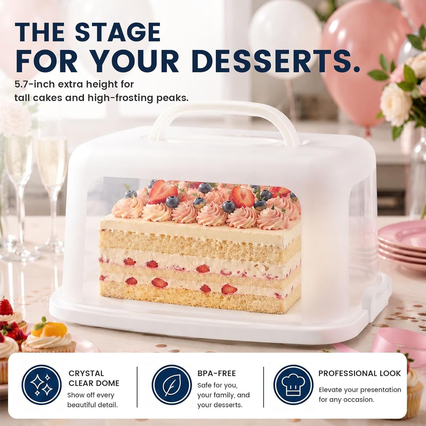 VGOODALL Cupcake and Cake Container with Lid, White Square Cake Carrier 12 Capacity Cup Dessert Holder with Handle for Pie Muffin Cobbler Family Picnics and Party Events, 3-in-1 Design