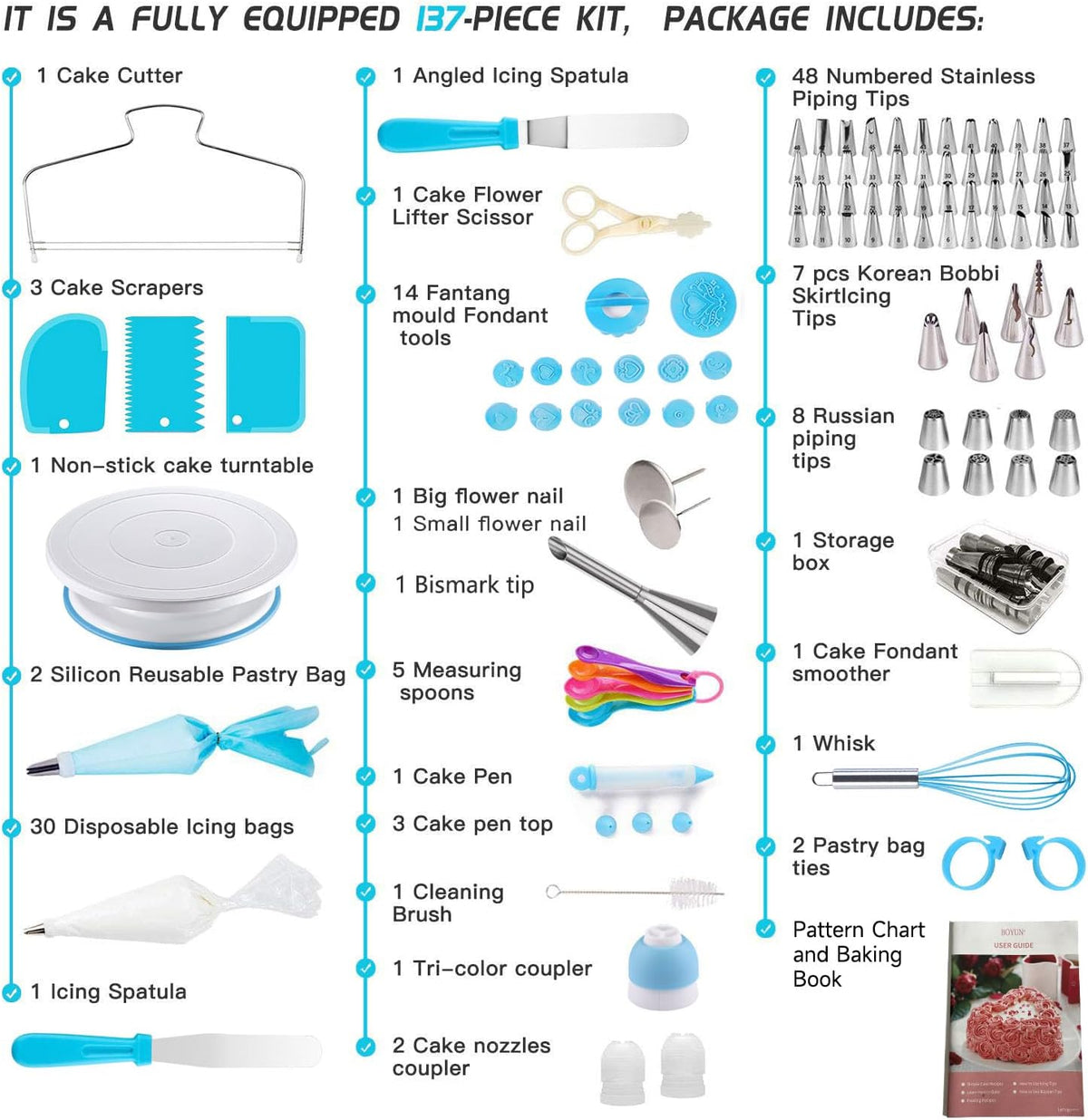 Boyun 138 Cake Decorating Kit, Baking Supplies Tools for Beginners & Pros