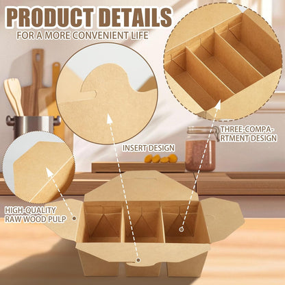 30 Pack 3 Compartment Take Out Food Containers, 7.5x5.4x2.6" Bamboo Pulp Paper Take Out Boxes, Disposable To Go Container Take Out Containers, Greaseproof Paper Bento Box Takeout Lunch Boxes with Lid