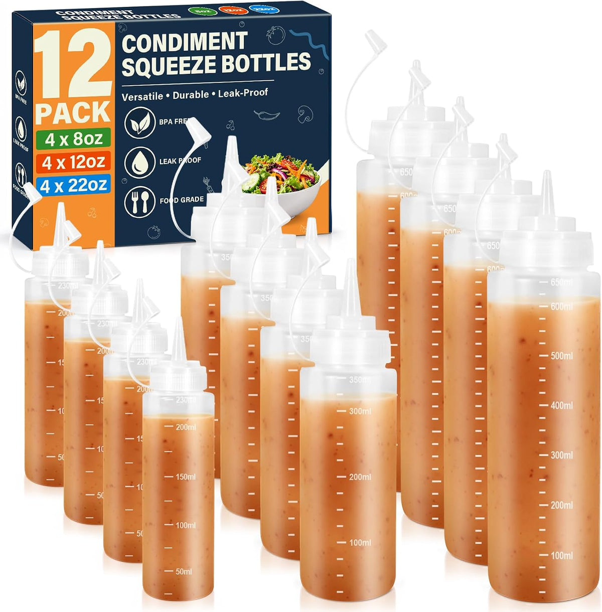 8oz Squeeze Bottles, Sauce Bottles, Squirt Bottle, Salad Dressing Bottle
