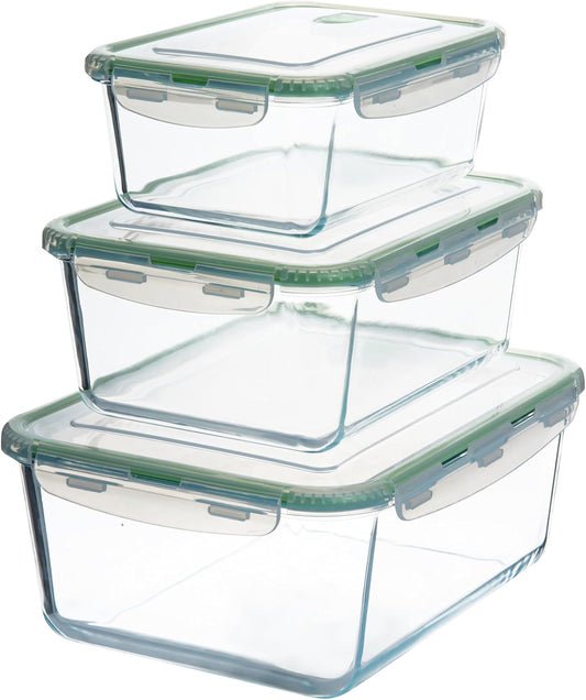 X-LARGE Glass Food Storage Containers with Lids Baking Dish Set Glass Storage Containers with Locking Lid Set 3-120 oz/70 oz/35 oz - Large Meal Prep Storing Serving Food Leakproof Ovensafe
