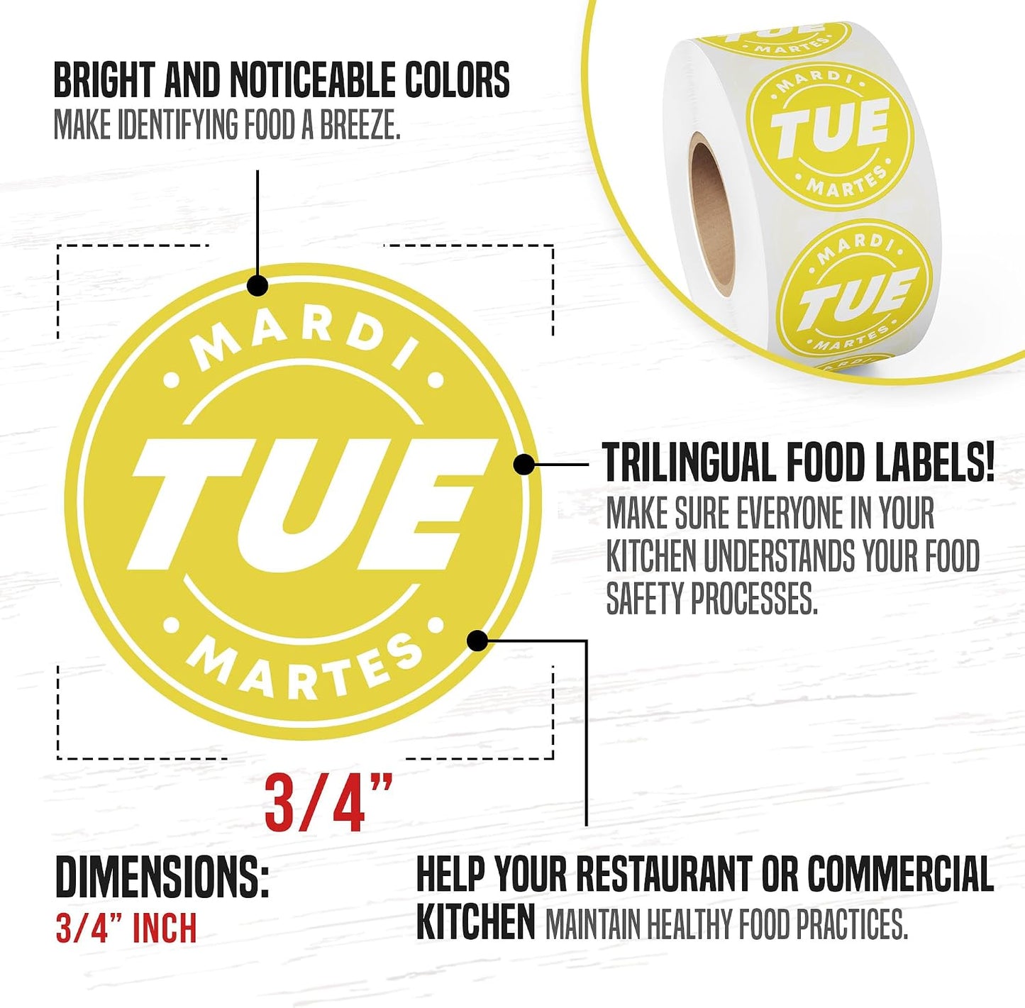 Easy Identification Date Stickers 7,000 Days of the Week Stickers – Sunday 3/4" Days of the Week Food Labels – Day Dots for Food – Restaurant Supplies – Best By Commercial Kitchen Supplies