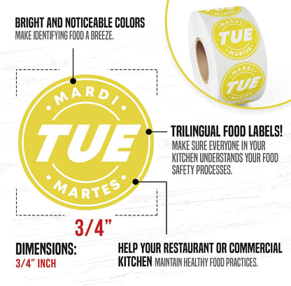 Easy Identification Date Stickers 7,000 Days of the Week Stickers – Sunday 3/4" Days of the Week Food Labels – Day Dots for Food – Restaurant Supplies – Best By Commercial Kitchen Supplies