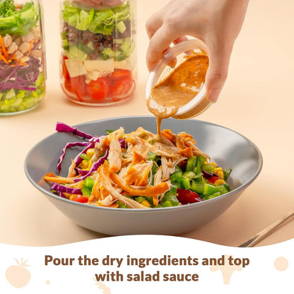 SOLIGT 4 Pack Glass Salad Jars with Lids Meal Prep, Leakproof Container for Lunch, with Wet/Dry Separation Cups, 32oz Mason Jars (Pink/Orange/Sky Blue/Olive Green)