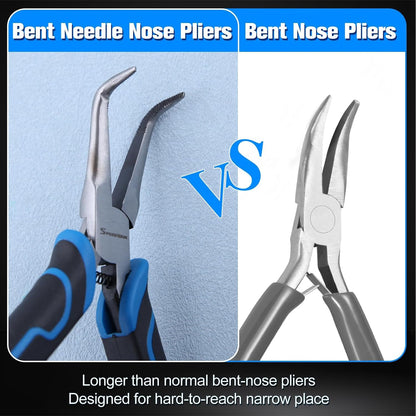 SPEEDWOX Long Reach Bent Needle Nose Pliers With Smooth Jaw Angled Needle Nose Pliers For Jewelry Making Fish Bone Pliers Tweezers Bent Chain Nose Pliers For Wire Bending And Small Object Gripping