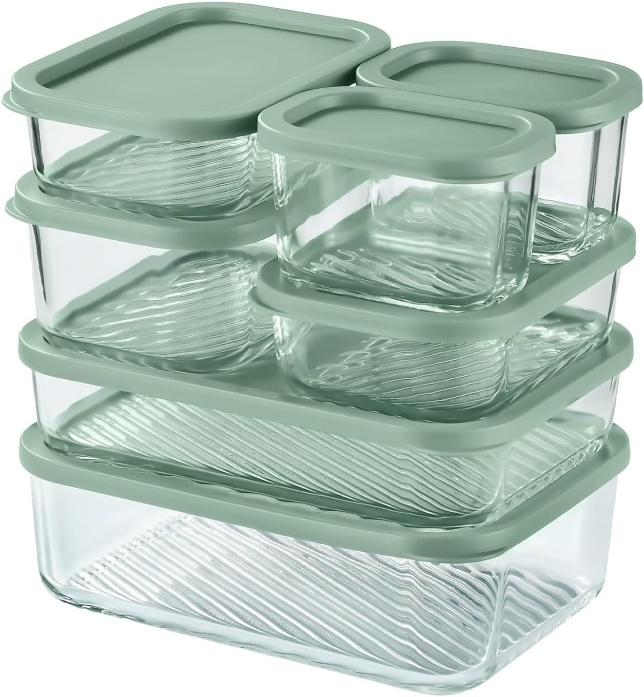EATEX Grooved Base Glass Meal Prep Containers, 12 Pack Glass Food Storage Containers with Lids for Meal Prep & Lunch, Microwave Oven Freezer Dishwasher Safe, Anti Moisture Non-Stick Design - Black