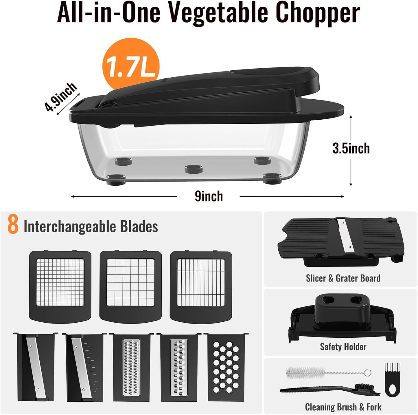 8 Blade All-in-1 Vegetable Chopper Mandoline Slicer with Container, Food Chopper, Onion Chopper, Veggie Cutter for Salad, Kitchen Gadgets Accessories Essentials, White