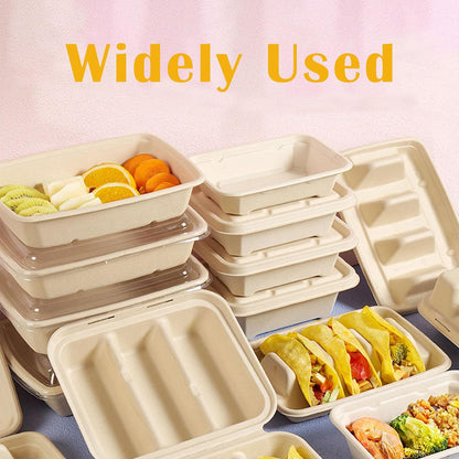 Nexboraque 50 Pack Disposable Taco Holder, 3 Compartments Biodegradable Taco Plates Taco Stands Bar Serving Set for a Party, Taco Tuesday, Microwave Safe