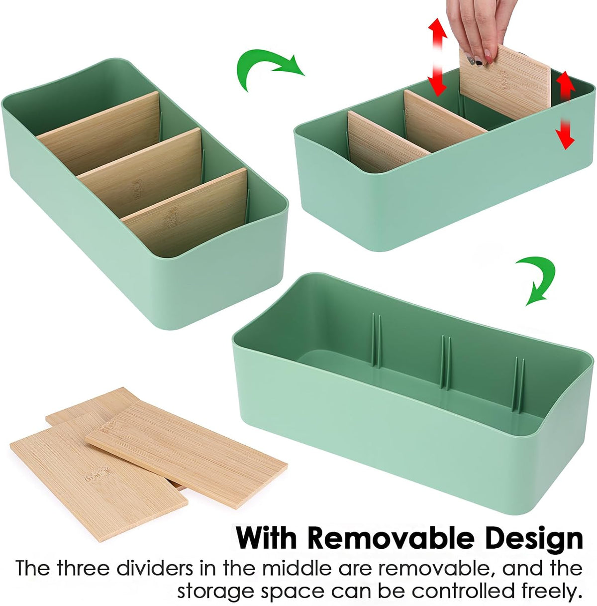 BSTKEY Seasoning Packet Organizer, Food Storage Organizer with Divided 4 Bamboo Wood Compartments, Black Plastic Storage Caddy for Pantry Cabinet, Kitchen Organization Bin for Snacks Spice Packets