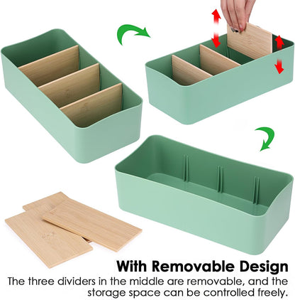 BSTKEY Seasoning Packet Organizer, Food Storage Organizer with Divided 4 Bamboo Wood Compartments, Black Plastic Storage Caddy for Pantry Cabinet, Kitchen Organization Bin for Snacks Spice Packets