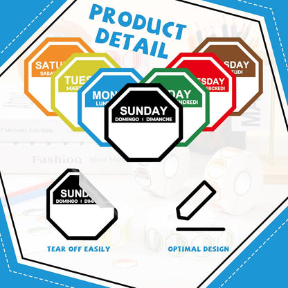 Sayglossy 7000 Pcs Day of Week Label Food Label Monday Through Sunday Management Inventory Sticker Removable Weekly Self Adhesive Date Dot Sticker for Restaurant Kitchen Container (Square)