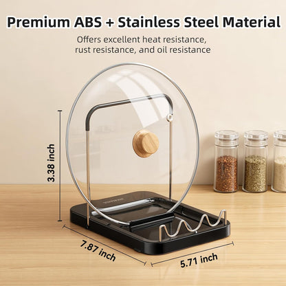 Pot Lid Holder with Wavy Spoon Rest for Kitchen Counter