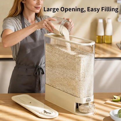 Rice Bucket, 20 lb. Multigrain Can, Visually Sealed Moisture-Proof Rice Storage Container with Measuring Cup, Large Bore Food Grade Grain Dispenser, BPA Free rice dispenser
