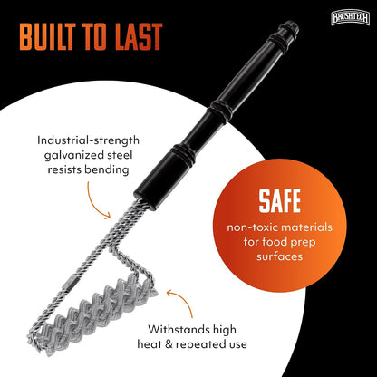 Brushtech Double Helix Grill Brush, 16″ Flat BBQ Grill Cleaner - Bristle‑Free Coil Springs Clean Tops & Sides - Stainless Steel, Long Reach Handle, Heavy‑Duty BBQ Tool for Gas & Charcoal Grates