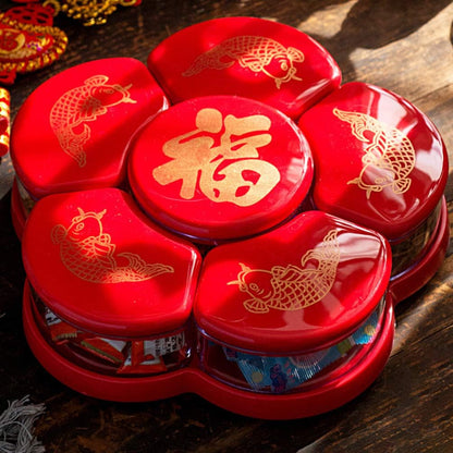Cabilock 1pc Boxes Dried Fruit Box Party Serving Platter Candy New Year Cookie Container Appetizer Plates Tins Vintage Tray Storage Cubes with Lid Plastic to Rotate Chinese Style Tray Cover