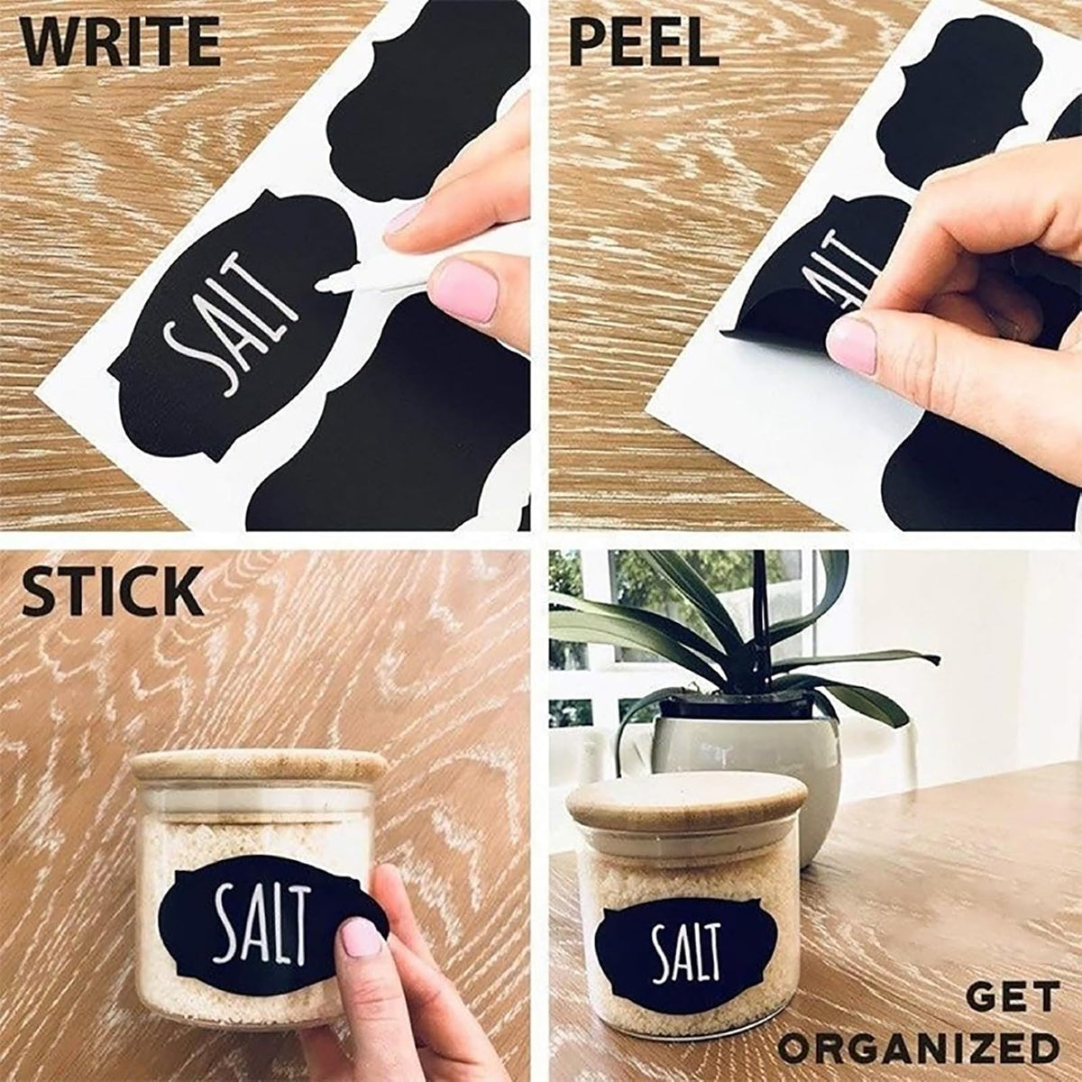Chalkboard Labels 180pcs Waterproof Reusable Label Stickers with 2 White Liquid Chalk Markers for Storage Bin, Food Container, Mason Jars 5X7.5cm Black