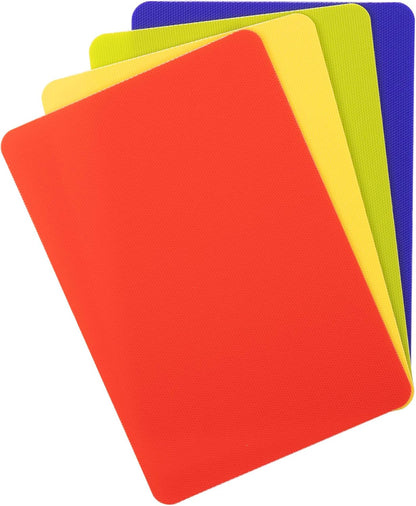 Dexas Heavy Duty Cutting Board Grippmat, Flexible Cutting Boards for Kitchen, Set of 4, Non Slip Plastic Board Cutting Mat 11.5 by 14 Inches Gray, Red, White and Green Set, Kitchen Gadgets