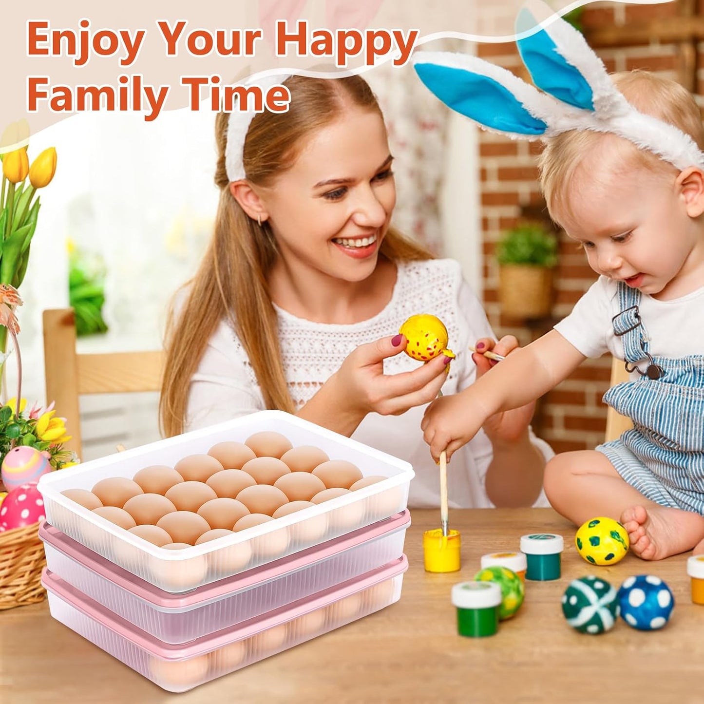 3 Pack Deviled Egg Containers with Lid and 8 Pcs Deviled Egg Injector Piping Tool, Egg Organizer for Refrigerator, Fridge Stackable Countertop Portable Egg Platter (pink,blue,green)