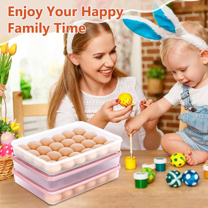 3 Pack Deviled Egg Containers with Lid and 8 Pcs Deviled Egg Injector Piping Tool, Egg Organizer for Refrigerator, Fridge Stackable Countertop Portable Egg Platter (pink,blue,green)